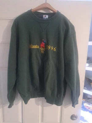 Vintage CHAMPION Verde 1996 Atlanta Olympics Crewneck Tamanho Grande Fabricado nos EUA  - Imagem 1 de 4