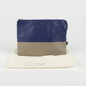 Celine Clutch en cuir bicolore kaki et bleu 25x17 63890325 - Picture 1 of 13