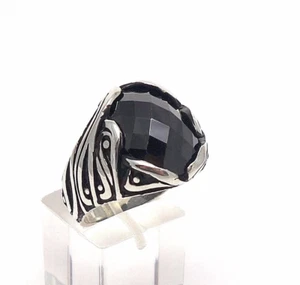 prächtiger Herren Ring schwarzer Stein Siegelring geschwärzt 925er Silber RG.69 - Bild 1 von 4