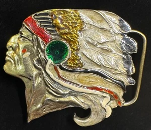 1976 Great American Buckle Company Chief Head Western BRASS Belt Buckle D350 - Picture 1 of 7