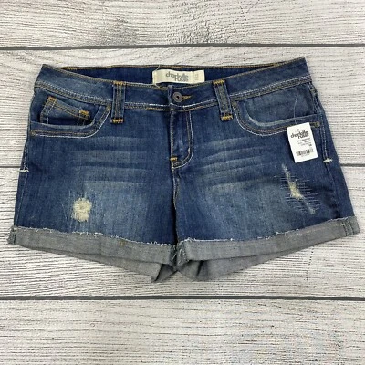 Pantalones cortos de mezclilla Charlotte Russe desgastados para mujer talla 10 jean con puños cosidos - NUEVO Foto 1 de 4
