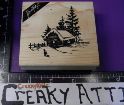 CABINA EN EL BOSQUE ÁRBOLES DE INVIERNO ESTAMPADORES DE GOMA HOLTZ ANÓNIMO 2052 CREAKYATT Foto 1 de 2