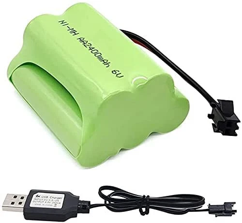 6V 2400mAh Ni-MH Akku für RC Boote & Busse | SM 2P + USB-Kabel, Grün - Bild 1 von 2