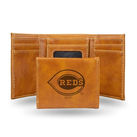 Cincinnati MLB Reds Laser Engraved Brown Trifold Wallet Cover