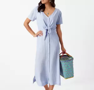 BRORA lovely Sky & Watermelon Tie Front Stripe Dress - size 14 / worn twice - Picture 1 of 11