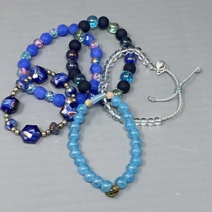 Blue Bracelet Lot of 5 Glass Beads Czech Givre Erimish Slide Stretch Transparent - Picture 1 of 15