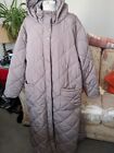 Yours - Lovely Long Quilted Coffee Colour Coat Size 26/28 Hooded