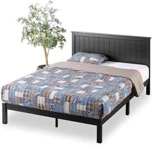 King Platform Bed w/ Elegant Solid Wood Headboard Mid Century Modern Farmhouse - Picture 1 of 24