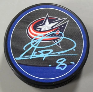 Elvis Merzlikins Signed Columbus Blue Jackets Logo Hockey Puck Autograph - Picture 1 of 2