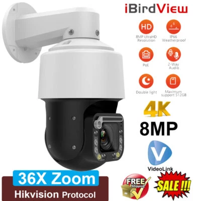 36X Zoom 4K 8MP POE PTZ IP Speed Dome Human Auto Tracking CCTV Camera 2Way Audio - Image 1 of 4