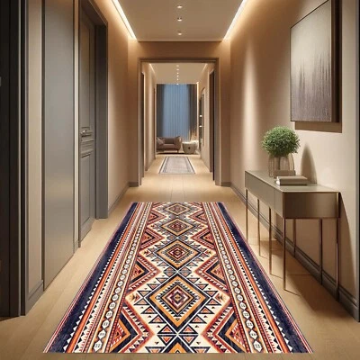 Tapete de corredor boêmio, tapete de corredor tribal, tapete longo sudoeste, quilim geométrico - Imagem 1 de 4