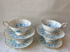 Set of 4 Vintage Coalport Harebell Tea cups and saucers, Turquoise blue, Fine Bo