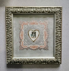 Vintage Victorian Embossed Cat Kitten Kitty Greeting Card Custom Framed Cute! - Picture 1 of 7