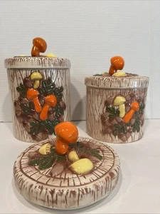 Mushroom Canister And Acorn 1970s Ceramic Tree Stump PLEASE Read Boho - Picture 1 of 24