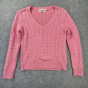 Suéter Tommy Hilfiger Mujer Grande Rosa Tejido con Cable Cuello en V Algodón Pullover - Imagen 1 de 9