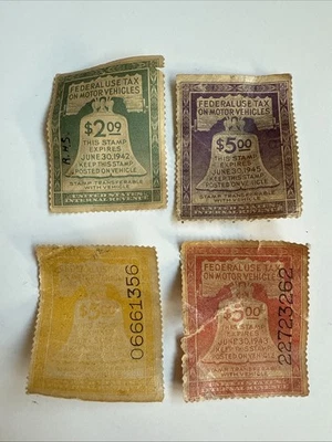 US Revenue Federal Use Tax on Motor Vehicles 1942, 1943, 1944, 1945 $5 Violet - Image 1 of 4