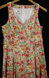 TALBOTS NECKHOLDER KLEID KORALLE LACHS ORANGE GRÜN HELLBRAUN GEBLÜMT ROSE GRÖSSE 8  - Bild 1 von 6