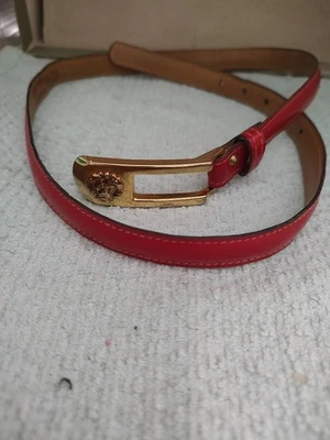 ANNE KLEIN 1980's Red Leather Belt with Gold Lion Head Buckle style 8926 33" - Image 1 of 2