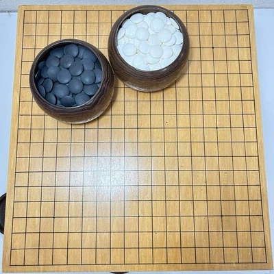 Wooden 19x19 Go Board with Ceramic Stones Black White 179 184 Japanese Style Set - Image 1 of 4