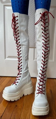 New Demonia Shaker Over The Knee Platform Boot in White Brand New In Box Sz 8 - Image 1 of 4
