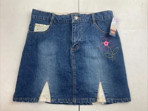 Falda vaquera vintage Route 66 niñas talla 14 azul flores bordadas - Imagen 1 de 7