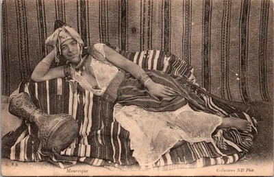 Postal Mauresque Argelia Vintage - Foto ND Mujer Reclinada 1912 Matasellos Foto 1 de 2