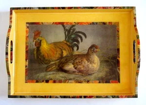 Annie Modica Handmade Decoupage Two French Hens Large Serving Tray - Picture 1 of 8
