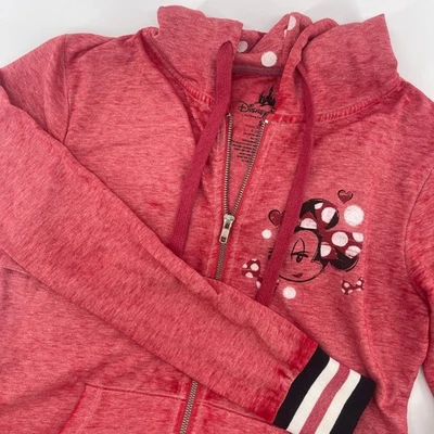 Disney Parks Minnie Mouse Full-Zip Lightweight Faded Red Hoodie Size Small - Image 1 of 4