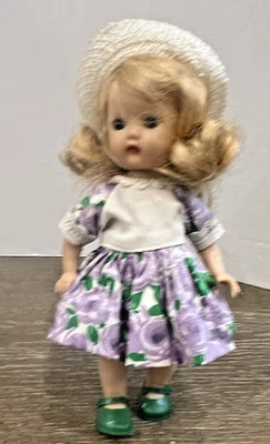 Muñeca Muffie #601 SLW Nancy Ann 1955 libro de cuentos 8" rubia vestido/sombrero original Foto 1 de 4