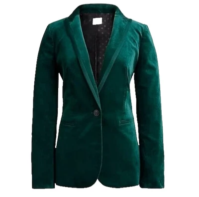 NUEVO CON ETIQUETAS J. Blazer Crew Factory $218 Terciopelo Un Botón Verde Bosque Talla 16 BU281 Foto 1 de 4