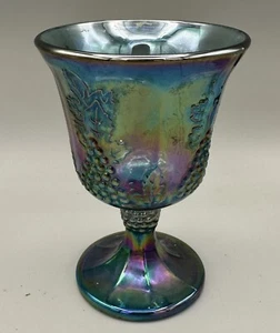 Blue Indiana Harvest Grape  Carnival Glass Water Goblet 5.25" - Picture 1 of 5