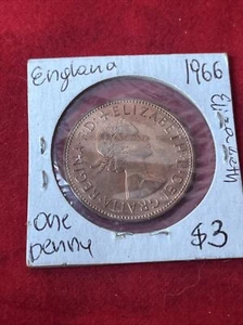 VINTAGE 1966 ENGLAND ONE PENNY MÜNZE (JW1) - Bild 1 von 2
