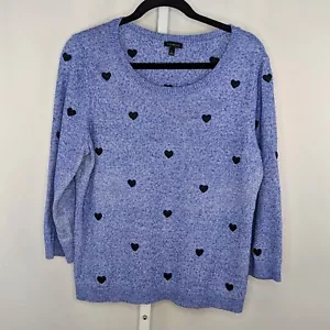 Talbots Womens L Sweater Blue Heart Embroidered Scoop Neck Cottagecore Soft Girl - Picture 1 of 7