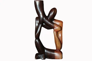 Vintage Hand Carved African Man Playing Horn Ghanaian Sculpture African Art - Picture 1 of 4