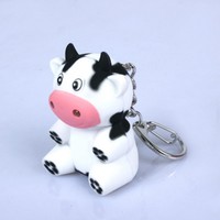 LED Little Cow Animal Keychain Keyring with Sound Mini Torch Flashlight Kids Toy