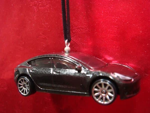 TESLA MODEL 3 EV ELECTRIC VEHICLE ELON MUSK BLACK CHRISTMAS TREE ORNAMENT - Picture 1 of 1