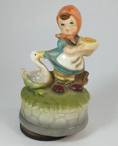 Vintage Artmark Porcelain Revolving Music Box Girl with Goose. Japan. - Picture 1 of 9
