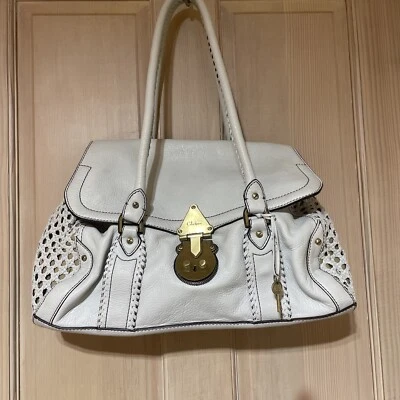 BOLSO DE MANO HOBO DE HOMBRO COLE HAAN GRANDE GENEVIEVE TEJIDO CUERO BLANCO Y CREMA Foto 1 de 4