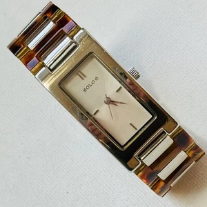 Vintage SOLO Women's Polished Silver Acrylic Tortoise Link Dress Bracelet Watch - Picture 1 of 10
