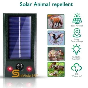 Animal Repeller Ultrasonic Solar w/LED Bird Dog Cat Skunk Deer Raccoon Repellent - Picture 1 of 22