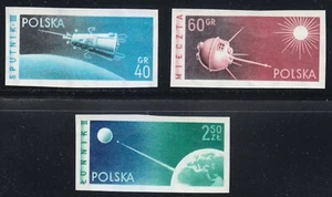 Polen 1959 postfrisch Mi 1127B-1129B Sc 875-877 Sputnik 3, Lunik 2 ungezähnt ** - Bild 1 von 2