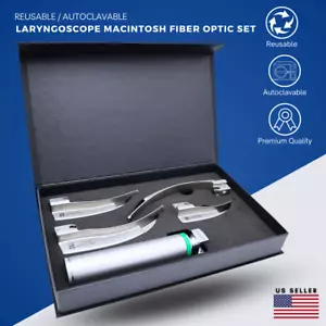 Laryngoscope Macintosh Blade Set EMT Anesthesia Veterinary Animal Pet Reusable - Picture 1 of 7