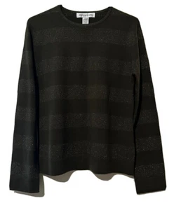 Jones New York Womens Green/Silver Sparkle Striped Merino Wool Blend Sweater Med - Picture 1 of 4
