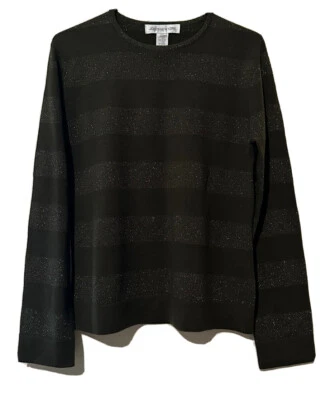 Jones New York Womens Green/Silver Sparkle Striped Merino Wool Blend Sweater Med - Image 1 of 4