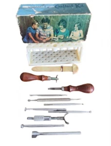 Vintage Craftool Kit Leather Making Art Craft Tools Retro Lucky Seven Set 6061 - Picture 1 of 15