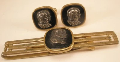 Abotoaduras e barra de gravata vintage ANSON com capacete guerreiro centurião - Imagem 1 de 4