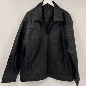 CHAPS RALPH LAUREN VINTAGE BLACK 100% LEATHER ZIPPER JACKET XL - Picture 1 of 5