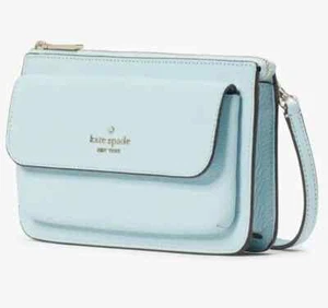 Kate Spade Leila Small Flap Crossbody Bag Dewy Blue Leather Purse K8284 $269 F - Picture 1 of 7