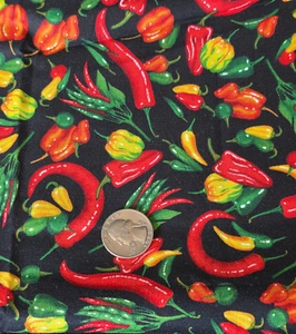 1 1/2 Yds Assorted Hot Peppers & Chili Fabric Shamash & Sons Yellow Green Red - Picture 1 of 3