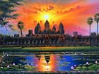 Cambodia Wall Art Angkor Wat Temple Oil Painting Signed 100cm x 200cm